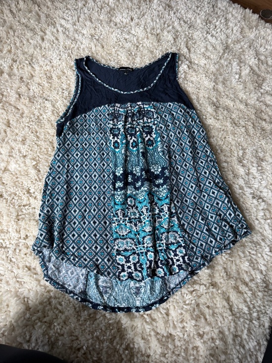 RBX Tops - Sleeveless RXB Navy and Teal Mixed-Print Sleeveless spring summer flowy Tank top